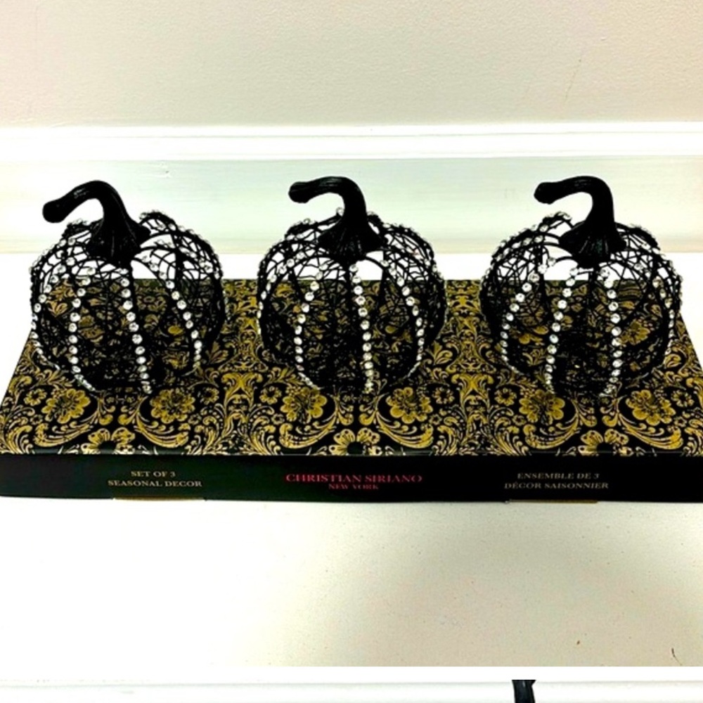 CHRISTIAN SIRIANO 3 Pack - Halloween Rhinestone Metal Pumpkins Spiderwebs Black